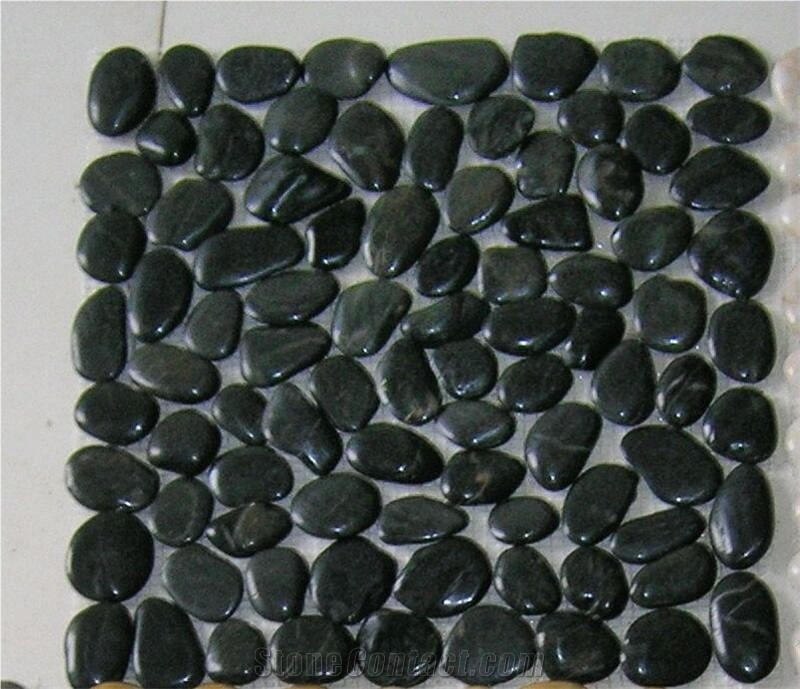 Black River Pebble Stone Pattern, Pebbles On Mesh Pebble Mosaic Tiles SYPM07