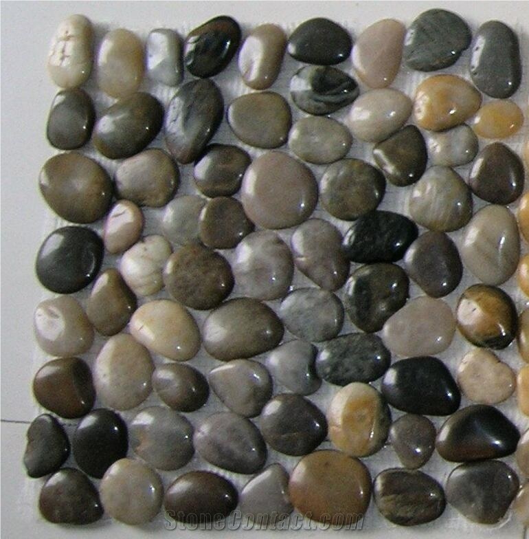 Grey River Pebble Stone Pattern, Pebbles On Mesh Pebble Mosaic Tiles SYPM09