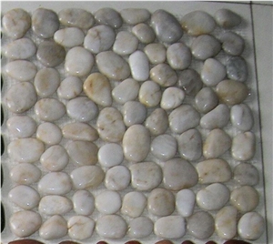 White Cream River Pebble Stone Pattern On Mesh Pebble Mosaic Tiles SYPM08