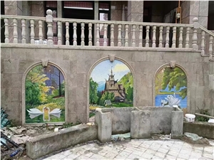 Color Ceramic Glass Shell Ceramic Stone Mosaic Tile Pattern, Glass Mosaic Picture