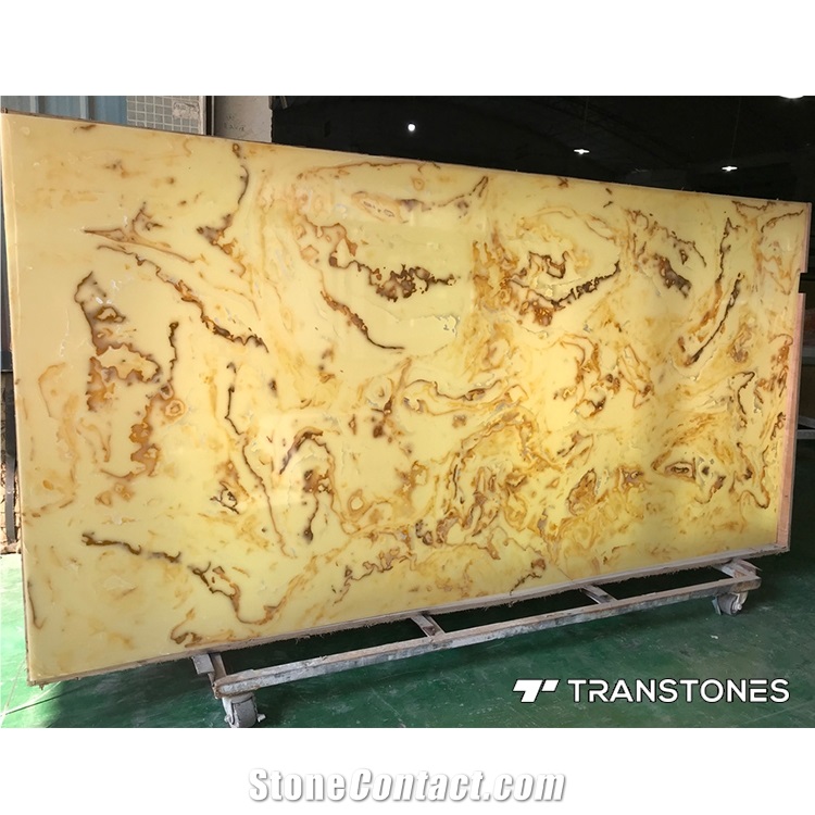 Yellow Artificial Onyx Stone Solid Surface Translucent Wall Cladding