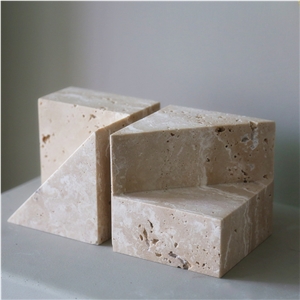 Beige Travertine Stone Bookends