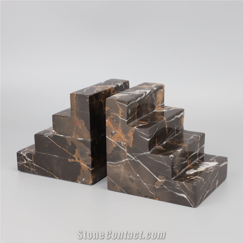 Customed Stair Bookends, Black Gold Marble Bookends