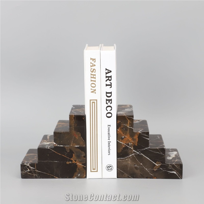 Customed Stair Bookends, Black Gold Marble Bookends