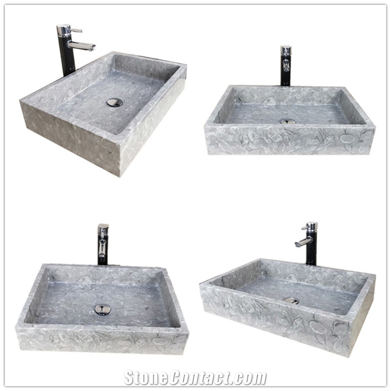 Overlord Flowers Marble Rectangular Marble Sink