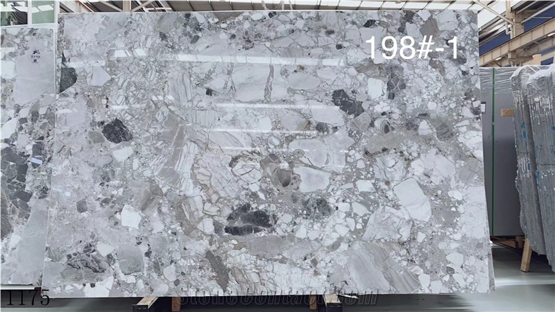 China Pandora White Grey Marble Slab Tile