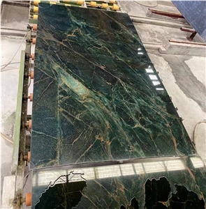 High End Luxury Green Marble With Gold Line Polish Slab