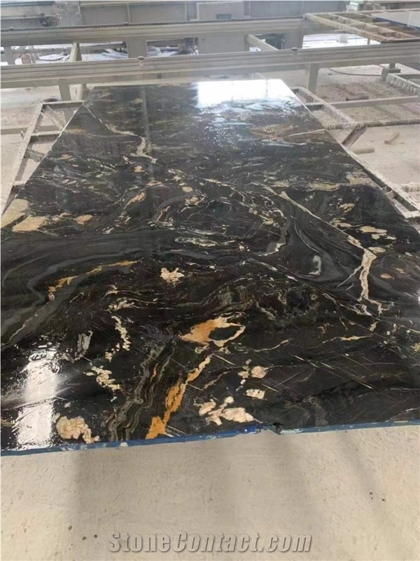 Italy Black Marble With Gold Line Polish Slab