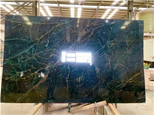 Luxury Dark Green Marble With Gold Line Slab