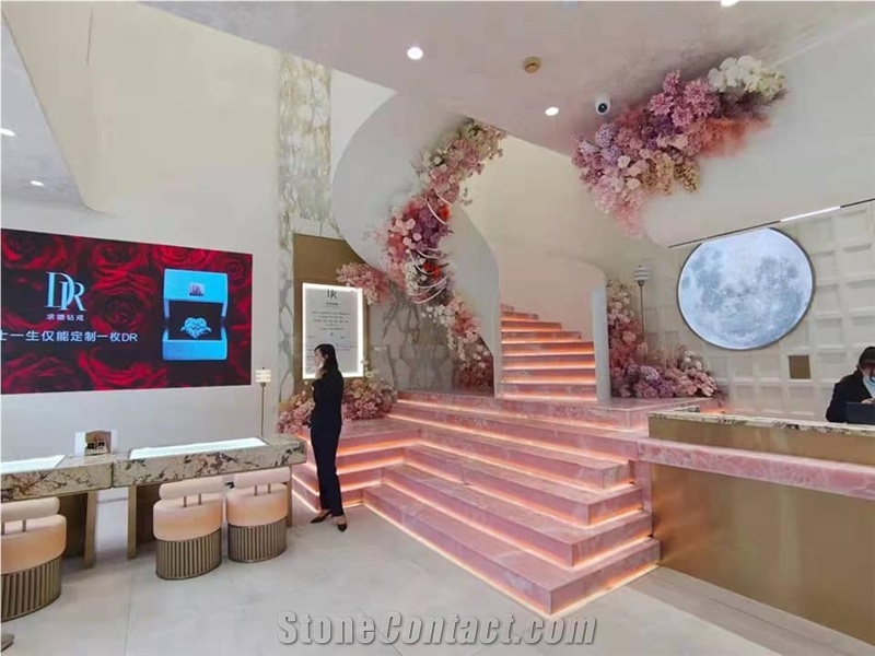 Pink Jade Backed Glass Translucent  Panel For Stair Board