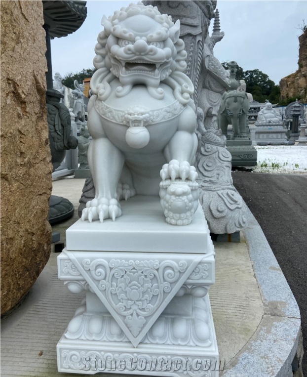 Chinese White Marble Stone Lions Sculpture  Garden Statues