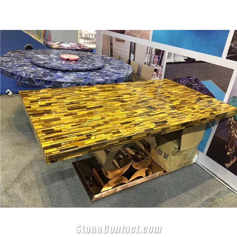 Luxury Customized  Agate Stone Rectangle Table Top For Home