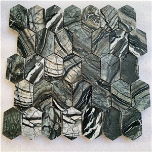 Wooden Black Marble Mosaic Tiles