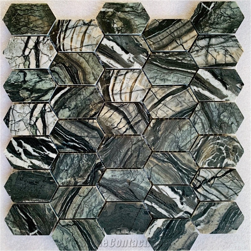 Wooden Black Marble Mosaic Tiles