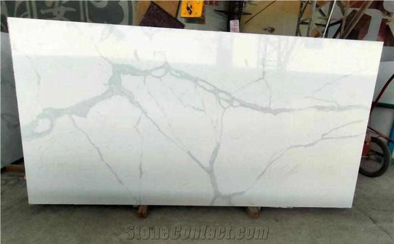 Artificial Calacatta White Quartz Big Size Slab Stone