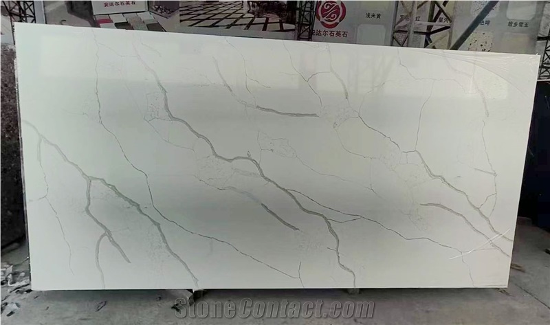 Artificial Calacatta White Quartz Big Size Slab Stone