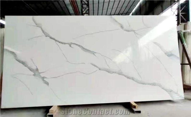 Artificial Quartz Stone White Calacatta Quartz Slabs