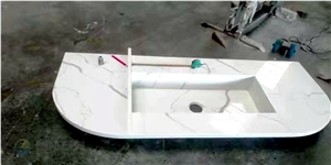 Carrara White Quartz Bathroom Basin Top Quartz Washing Sink
