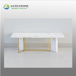 Snow White Calacatta  Quartz Table Tops Customized Cararra
