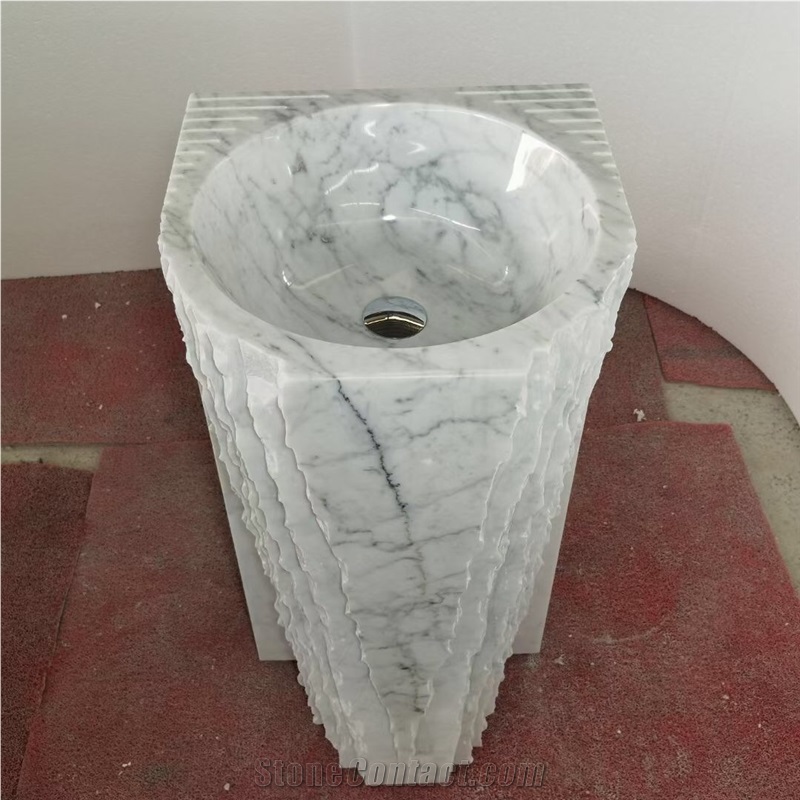 Art Stone Bath Sink Marble Carrara Stack Pedestal Wash Basin