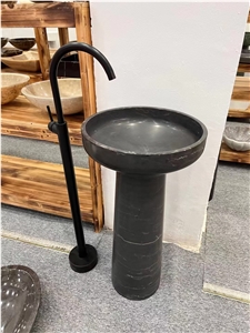 Black Stone Bathroom Art Sink Marble Marquina Pedestal Basin