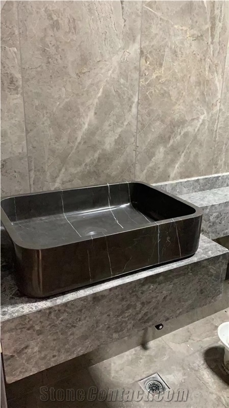 Carved Stone Bathroom Sink Marble Oriental Fluted Pedestal Basin
