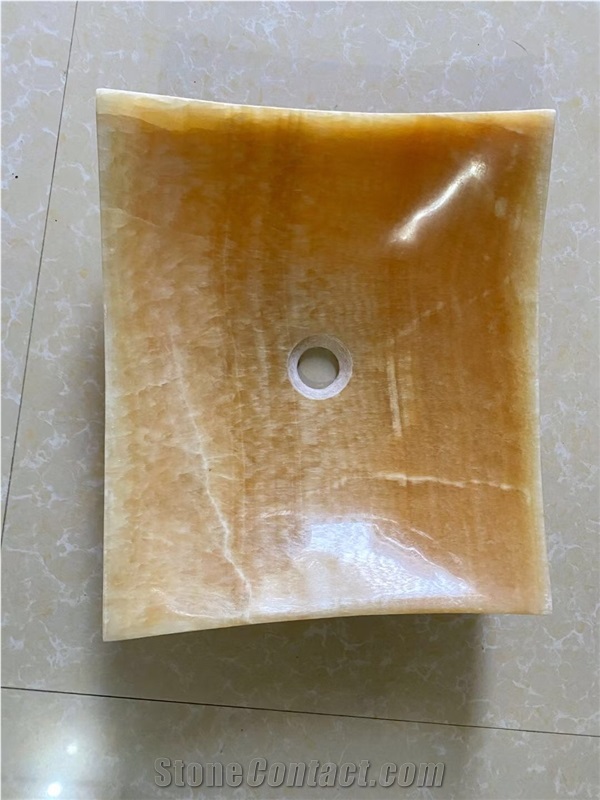 Honey Onyx Bathroom Vessel Sink Stone Oval Wash Basin