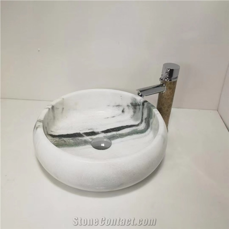 Marble Bathroom Round Counter Sink Stone Panda Wash Basin