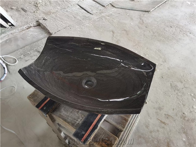 Marble Pedestal Wash Basin Stone Portoro Black Round Sink