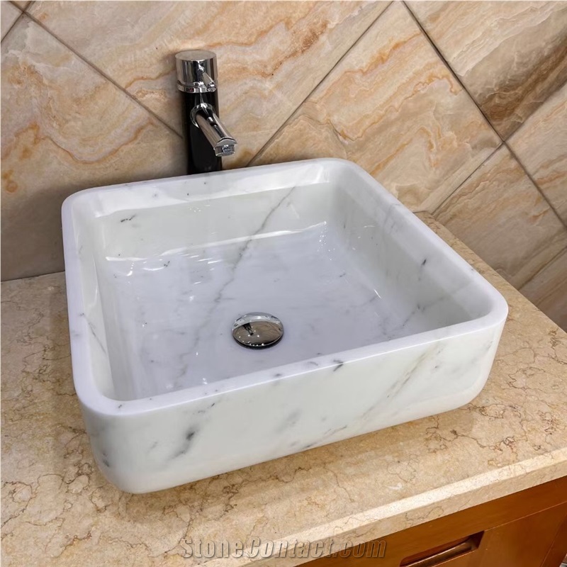 Marble Vessel Sink Solid Stone Rectangle Oval Wash Basin