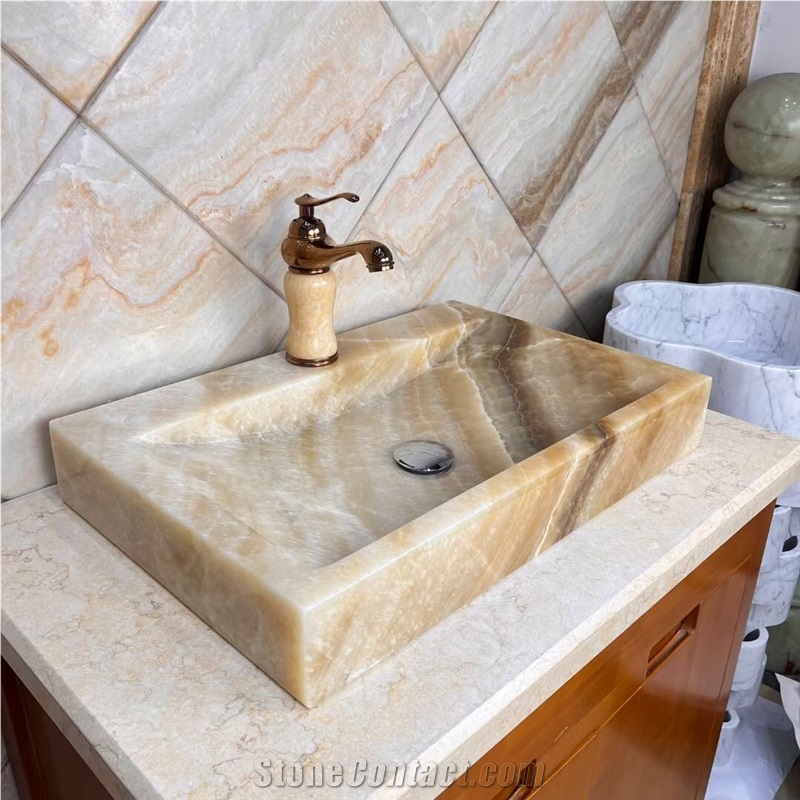 Marble Vessel Sink Solid Stone Rectangle Oval Wash Basin