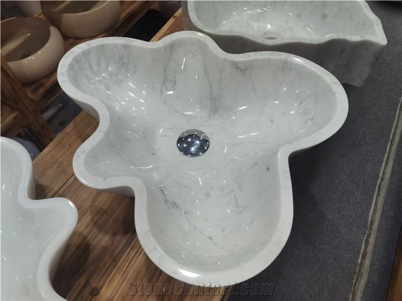 Round Marble Bathroom Art Sink Stone White Wood Wash Basin