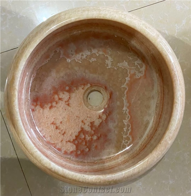 Round Marble Bathroom Art Sink Stone White Wood Wash Basin