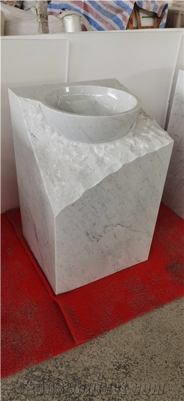 Round Marble Pedestal Wash Basin Stone Statuario Square Sink