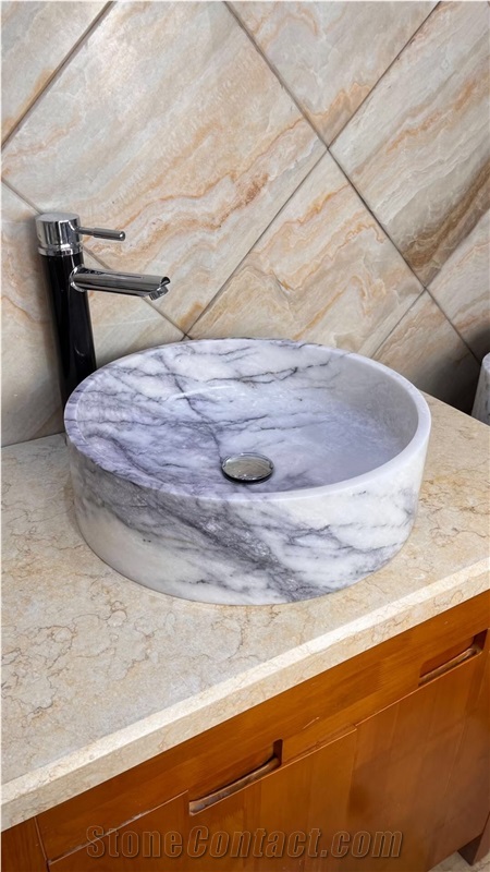 Solid Marble Carrara Pedestal Wash Basin Stone Art Bath Sink