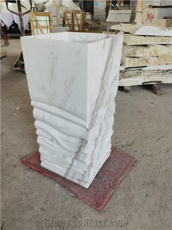 Solid Marble Pedestal Wash Basin Stone Pietra Square Sink