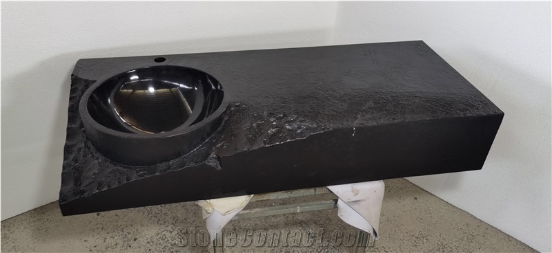 Solid Stone Carved Sink Granite Absolute Black Round Basin