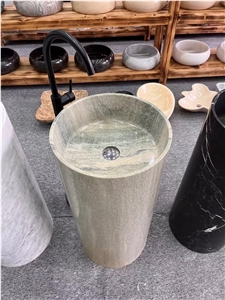 Solid Stone Pedestal Basin Green Crystal Marble Wash Basin