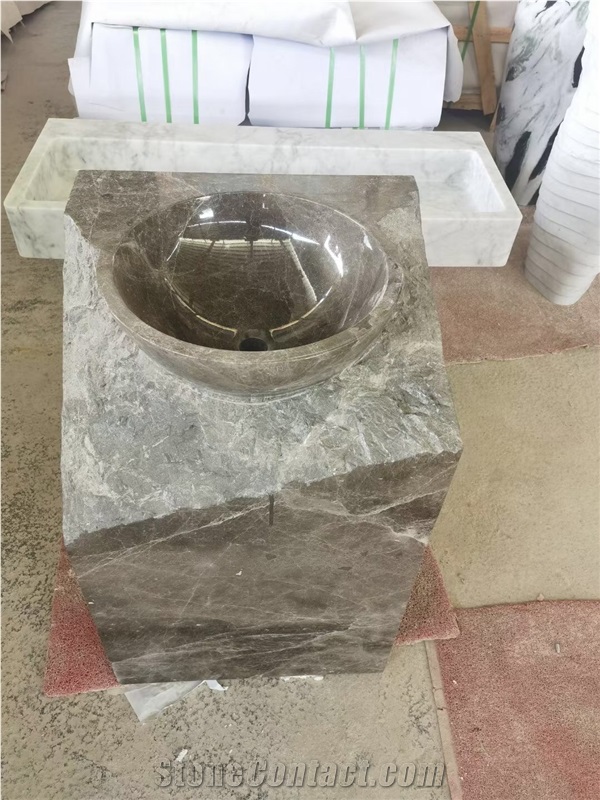 Solid Stone Pedestal Basin Green Crystal Marble Wash Basin