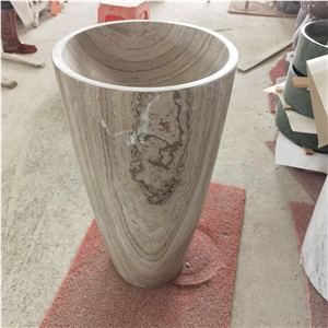 Solid Stone Pedestal Wash Basin Marble White Wood Round Sink