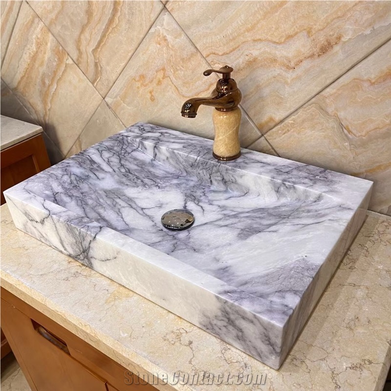 Solid Stone Vessel Bathroom Sink Brown Onyx Wash Basin