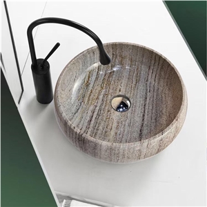 Stone Counter Art Sink Marble Palissandro Brown Round Basin