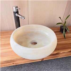 Stone Interior Bath Round Sink Ivory Onyx Counter Wash Basin