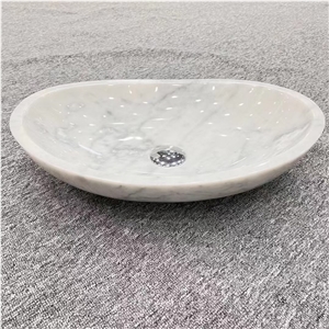 Stone Vessel Counter Sink Marble Carrara Oval Art Wash Basin