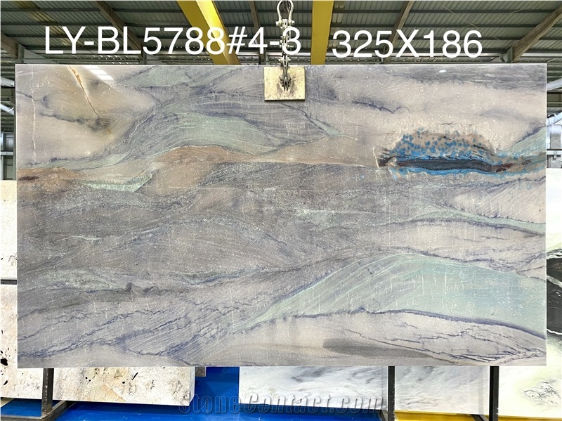 High Quality Polished Ocean Blue Quartzite Slab Tiles Table