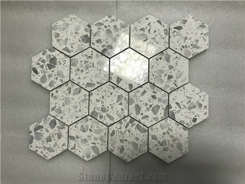 White Terrazzo Mosaic Cement Mosaic Floor Hexagon Mosaic