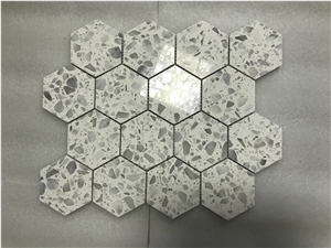 White Terrazzo Mosaic Cement Mosaic Floor Hexagon Mosaic