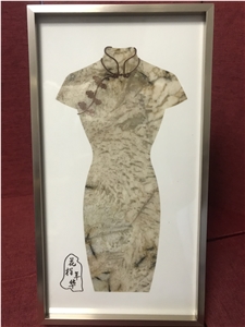 Antico White Granite Waterjet Stone Painting Cheongsam