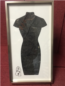 Black Marble Waterjet Stone Painting Cheongsam Women's Gift