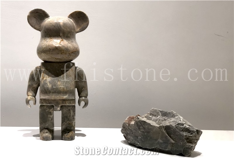 Grey Marble Gloomy Bear Stone Sculpture Marble Carving